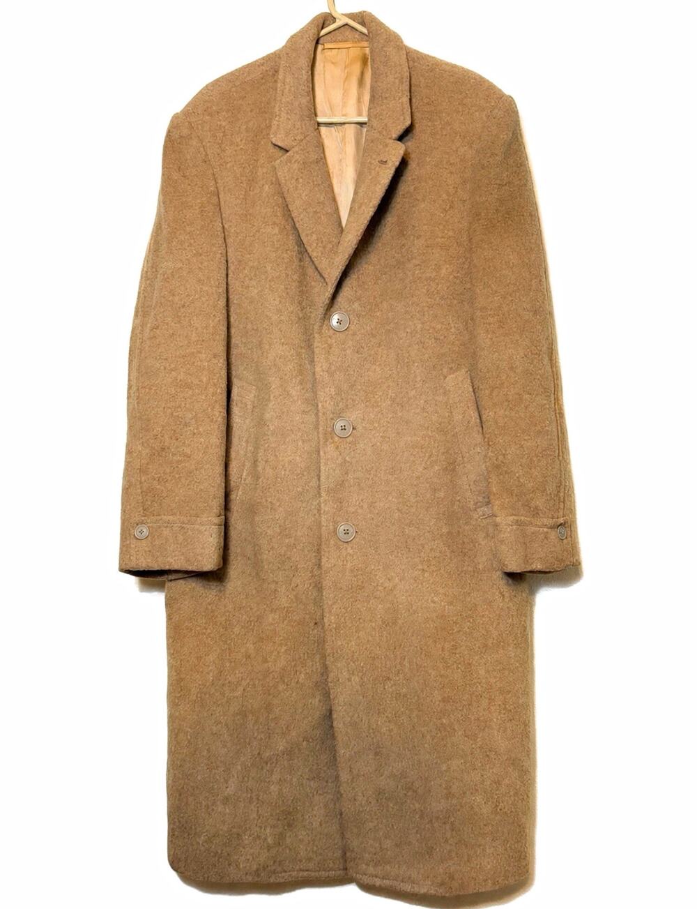 Vintage 1950s-60s Hong Kong Bespoke Men's Wool Overcoat Full Length 3-Button